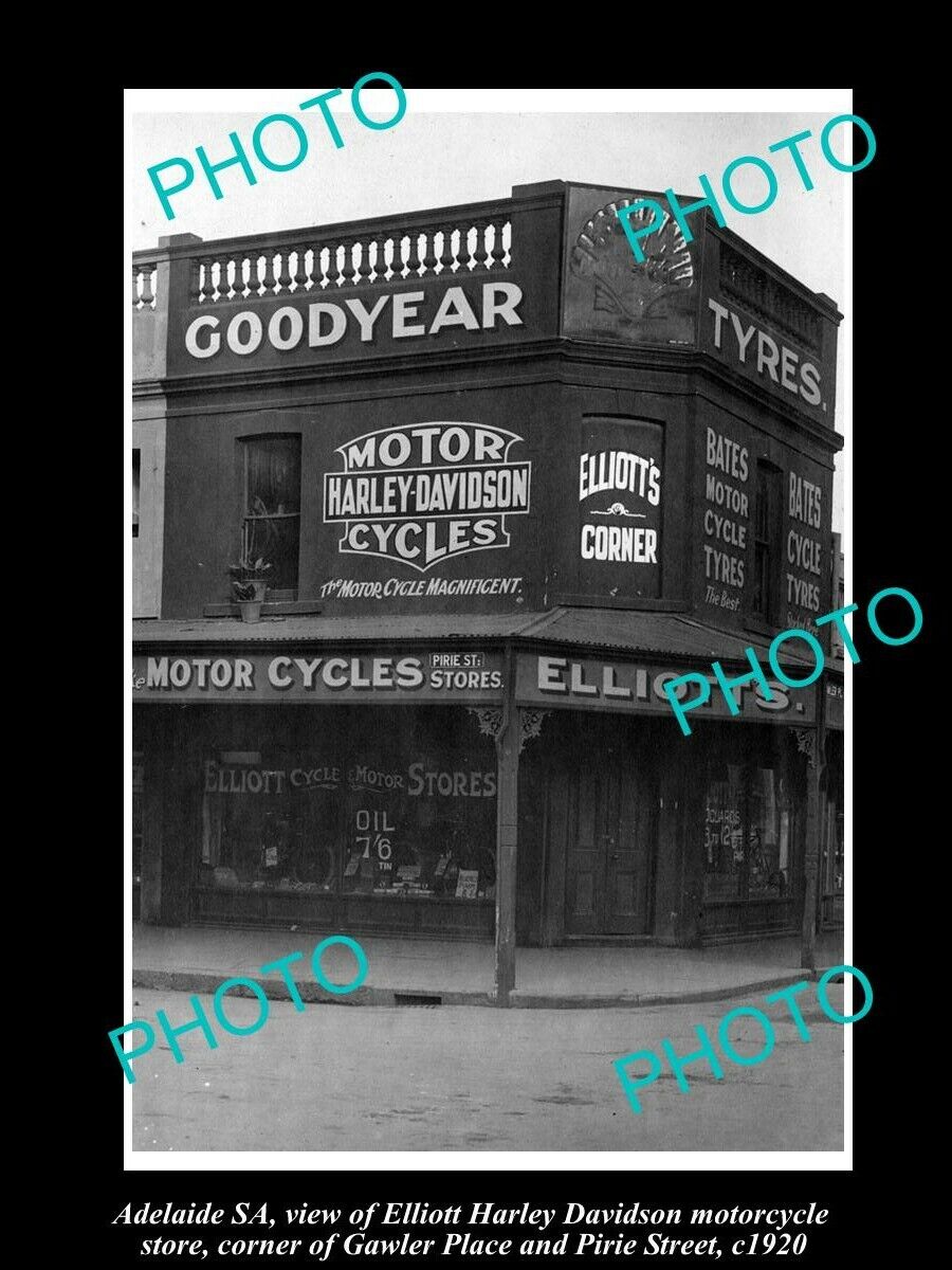 OLD 8x6 HISTORIC PHOTO OF ADELAIDE SA THE ELLIOTT HARLEY DAVIDSON STORE c1920