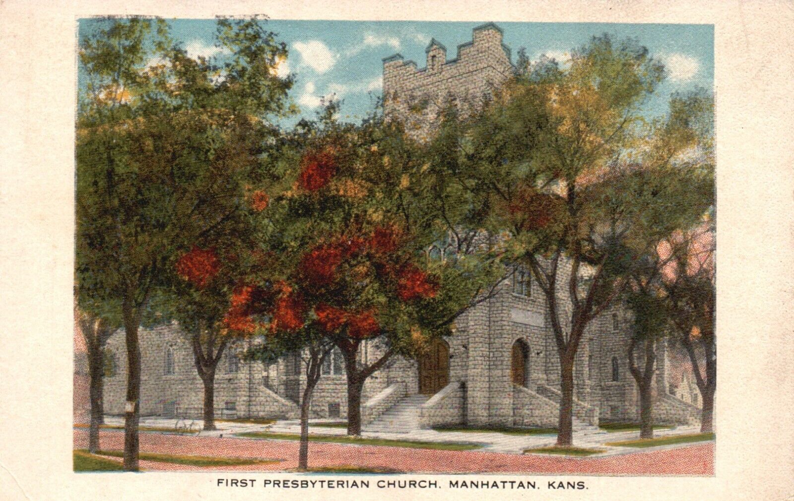 Postcard KS Manhattan First Presbyterian Church Posted 1924 Vintage PC H7552