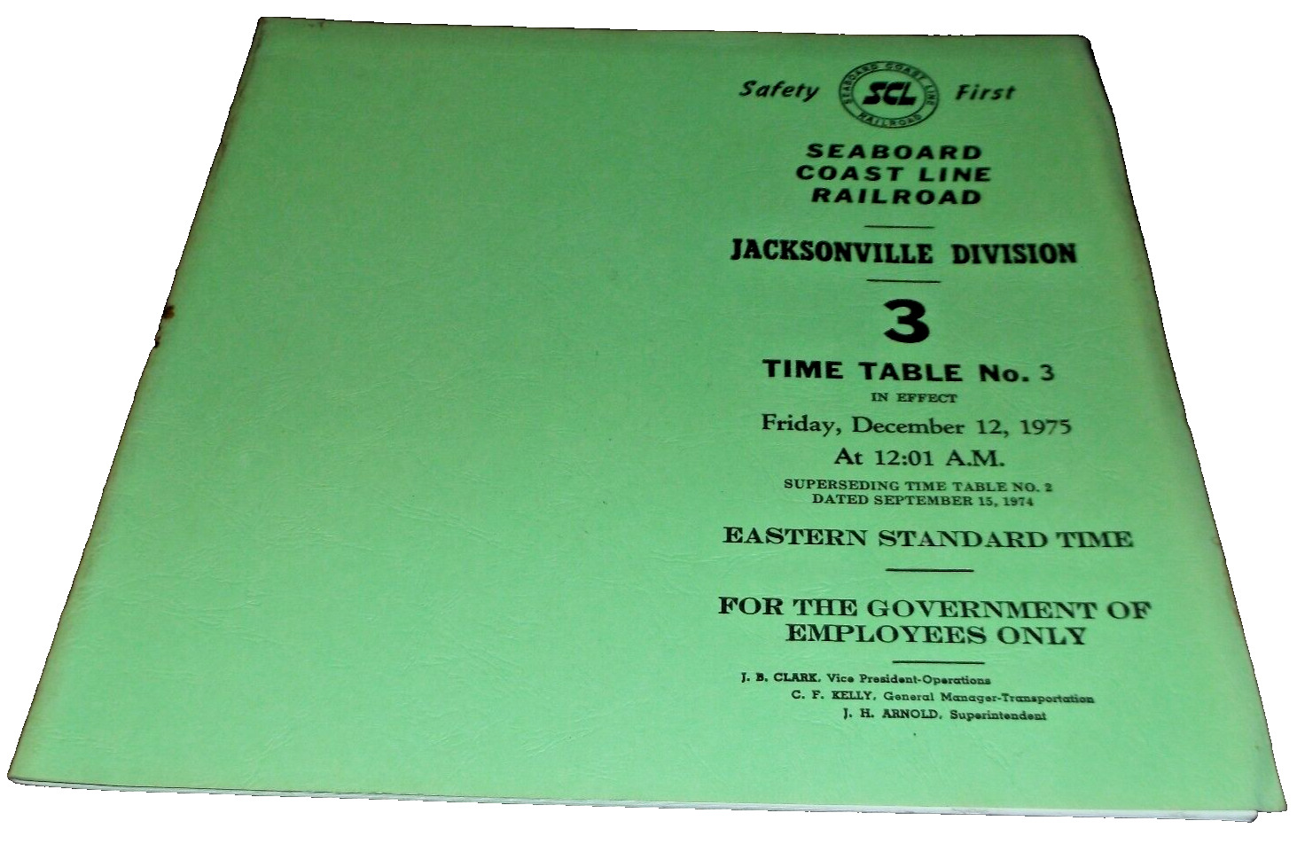 DEC. 1975 SCL SEABOARD COAST LINE JACKSONVILLE DIVISION EMPLOYEE TIMETABLE #3