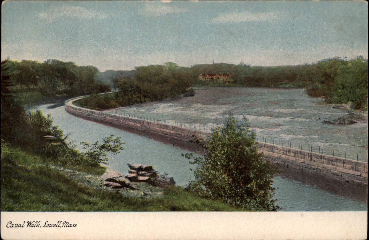 Canal Walk Lowell Massachusetts aerial view ~ unused c1905 UDB vintage postcard