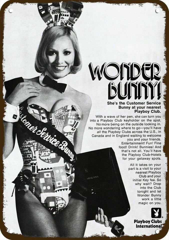 1974 PLAYBOY HOTEL CLUB Sexy Wonder Bunny Vnt-Look DECORATIVE REPLICA METAL SIGN