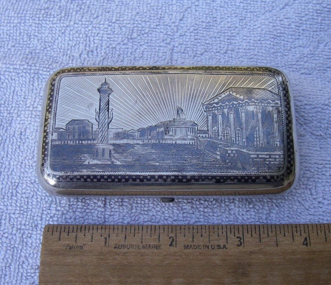 Good RUSSIAN Scenic NIELLO Silver CIGARETTE CASE-Dated 1875-Maker Ae-NR