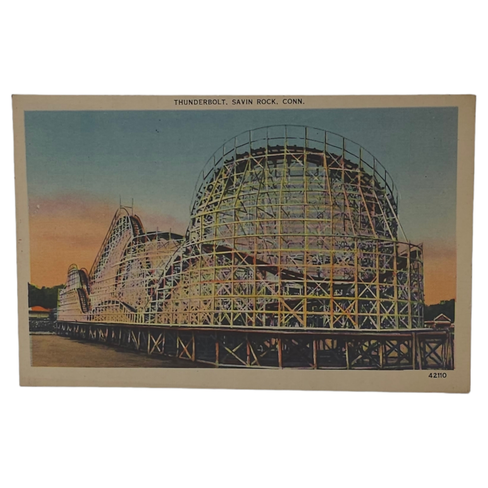 Thunderbolt Savin Rock Connecticut Postcard Vintage Roller Coaster Theme Park