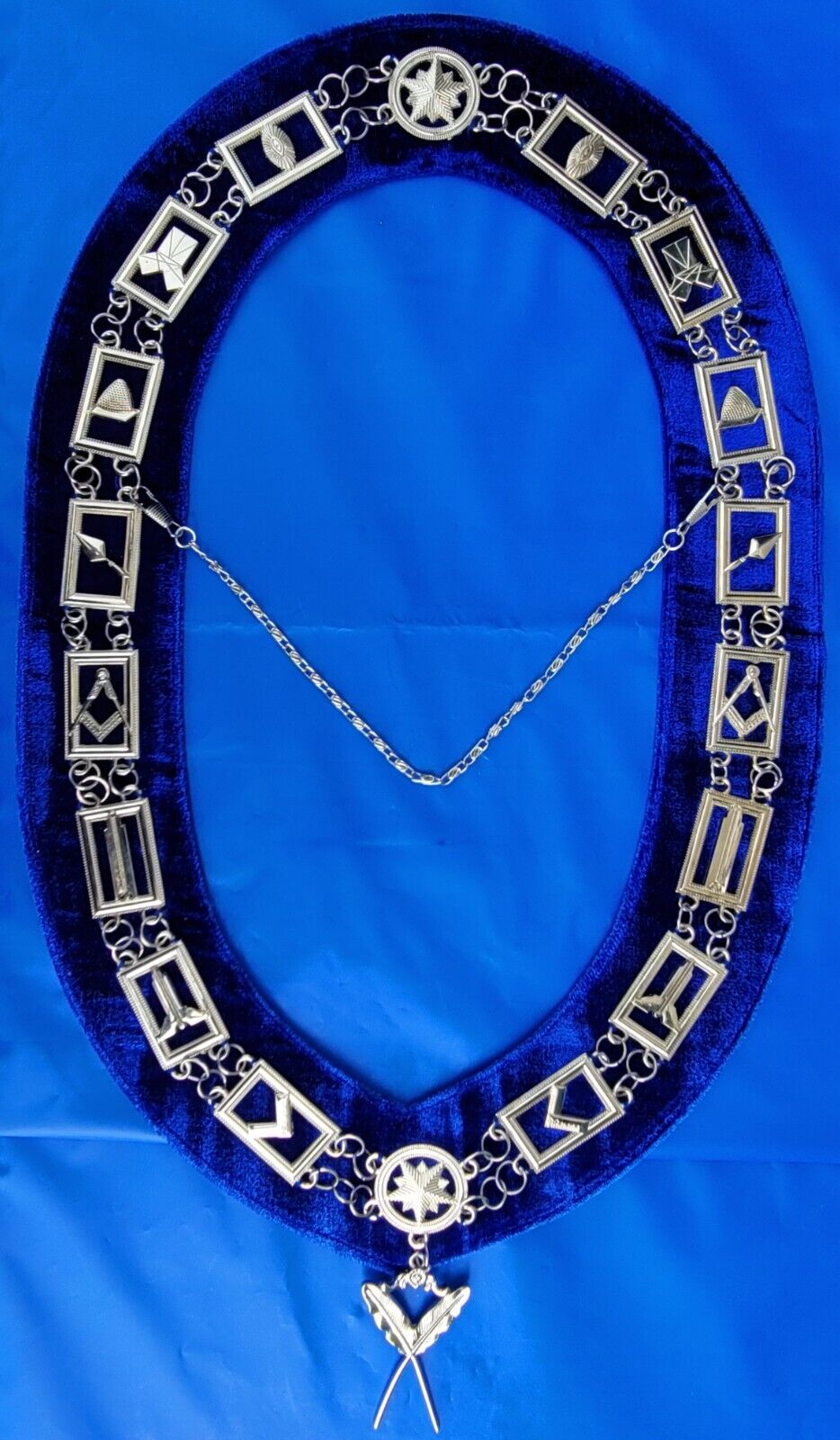 Masonic Blue Mason Lodge SILVER Collar Chain + Secretary Jewel PACKAGE