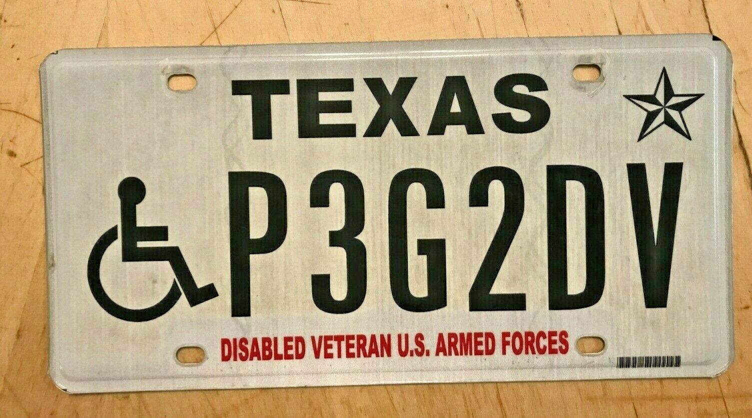 TEXAS DISABLED VETERAN US ARMED FORCES  LICENSE PLATE \