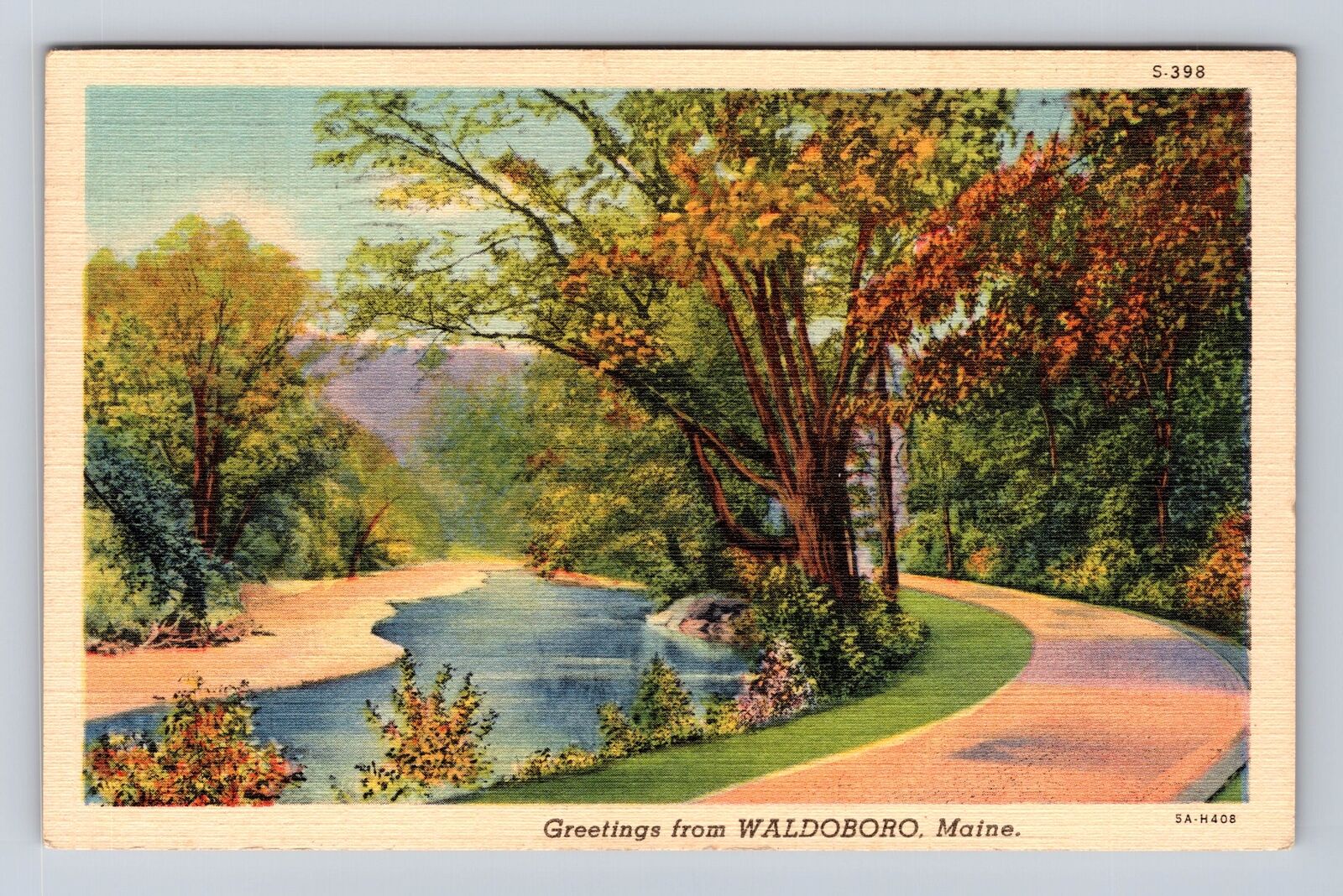 Waldoboro ME-Maine, General Greetings Road, Antique, Vintage c1940 Postcard
