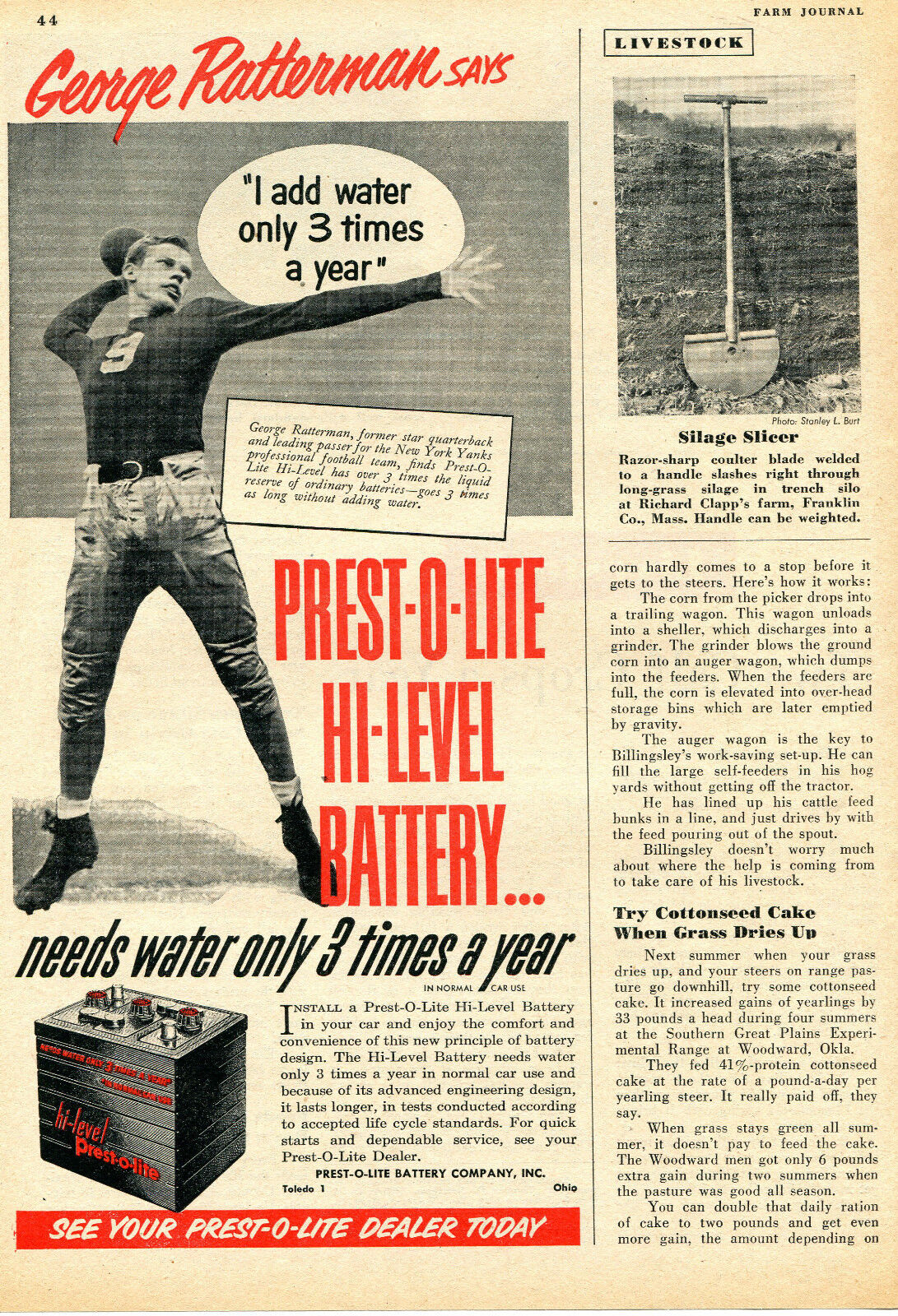 1951 Print Ad of Prest-O-Lite Hi-Level Battery w George Ratterman New York Yanks