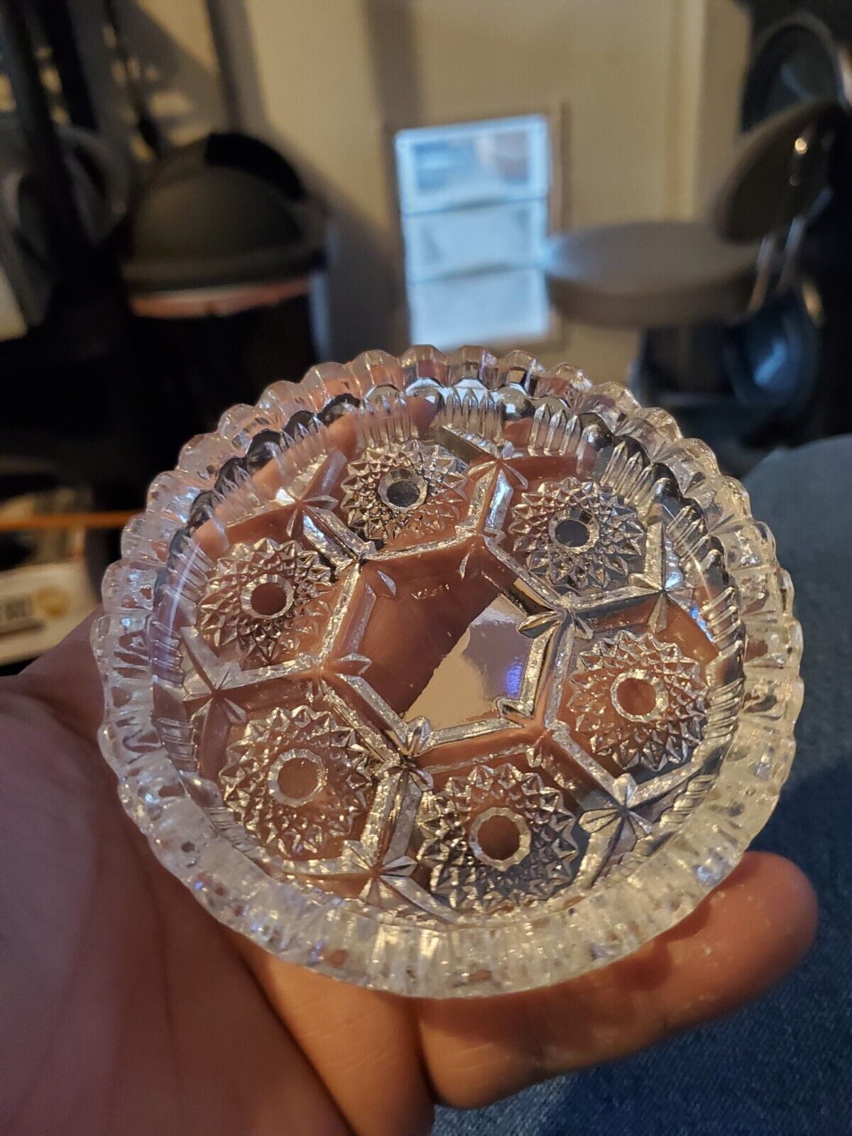 Vintage Clear Glass Ashtray - Honeycomb Design - Italy - Estate