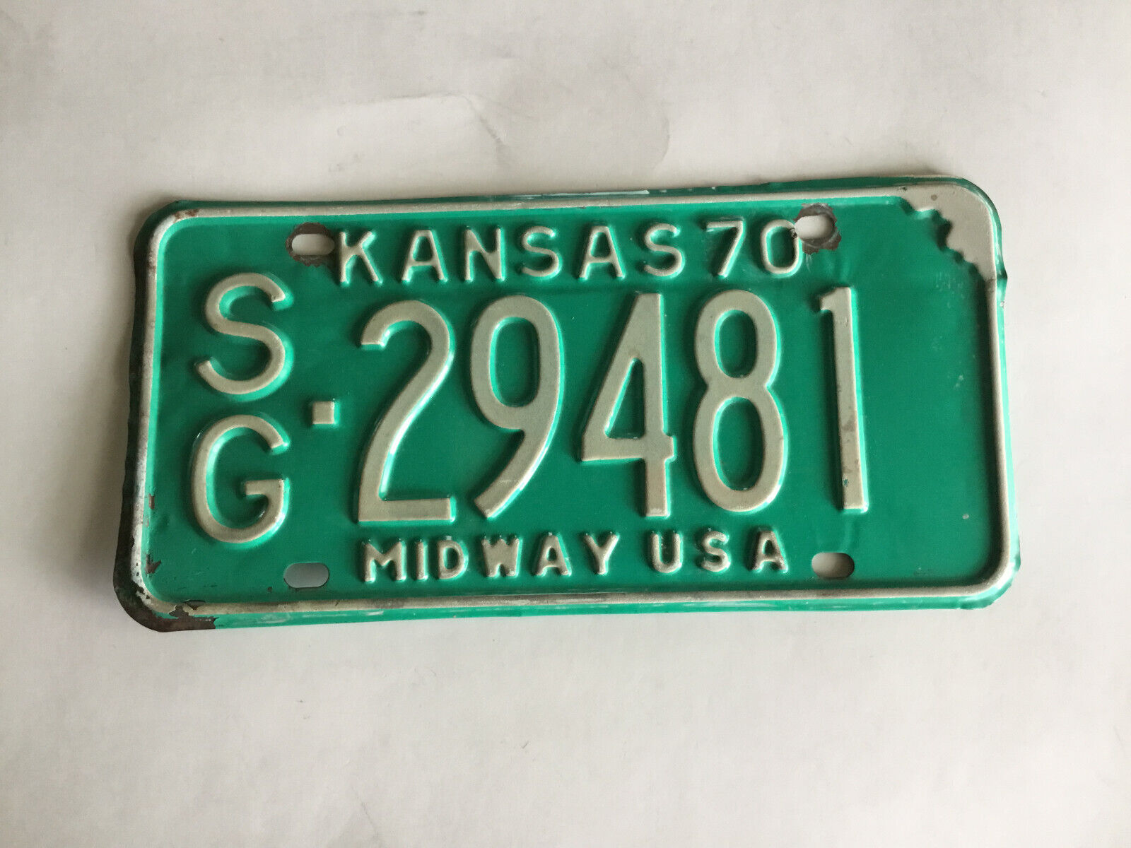 1970 Kansas License Plate SG-29481, Midway USA, Nice, Vintage & Authentic