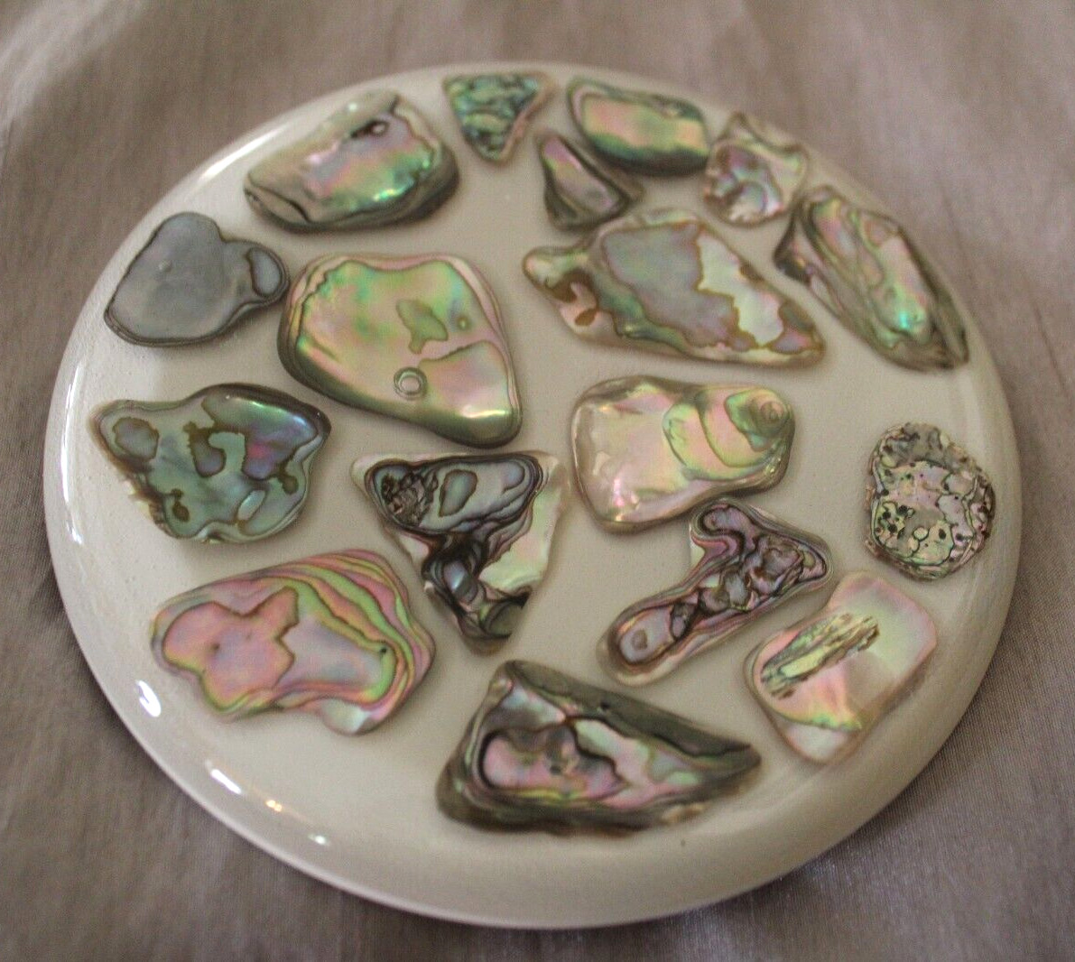 Pretty Colorful Vintage Abalone Shell MOP & Lucite Kitchen Trivet