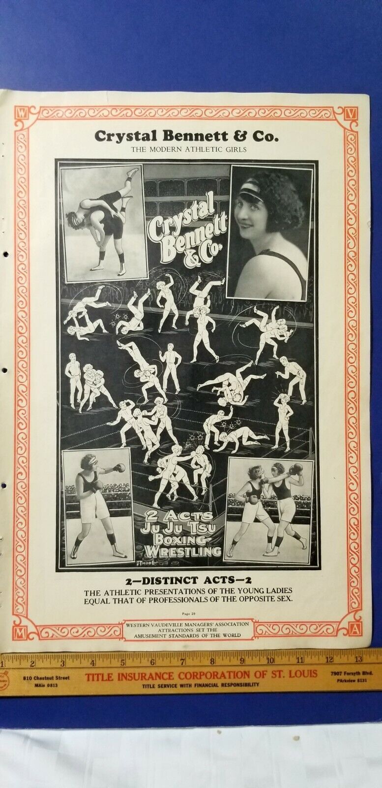 Antique 1926 Vaudeville Act Poster CRYSTAL BENNETT & CO Modern Athletic Girls B6