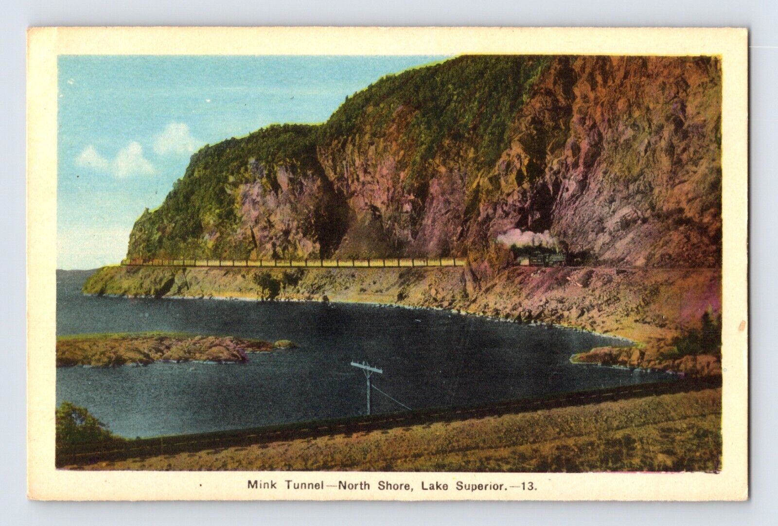 Postcard Lake Superior Canada Mink Tunnel Canadian Pacific Train 1940s Unposted
