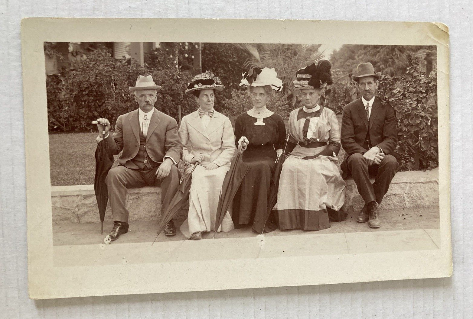 Antique vintage RPPC postcard ladies & gentlemen all dressed up fancy hats 1900s