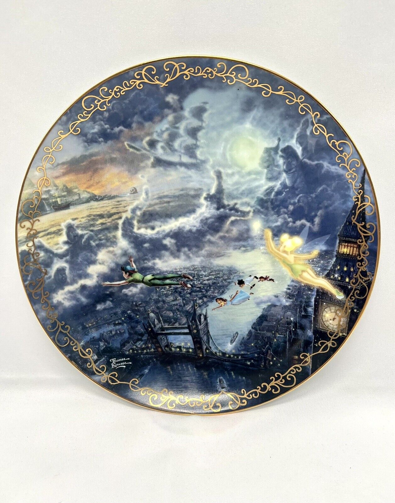 Plate Dish Hanging THOMAS KINKADE Neverland DISNEY BRADFORD EXCHANGE Gold VTG