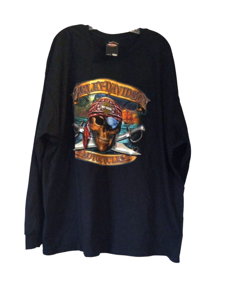 Harley Davidson Long Sleeve T-shirt Black Men’s Size 3XL NEW Orlando Pirate Map
