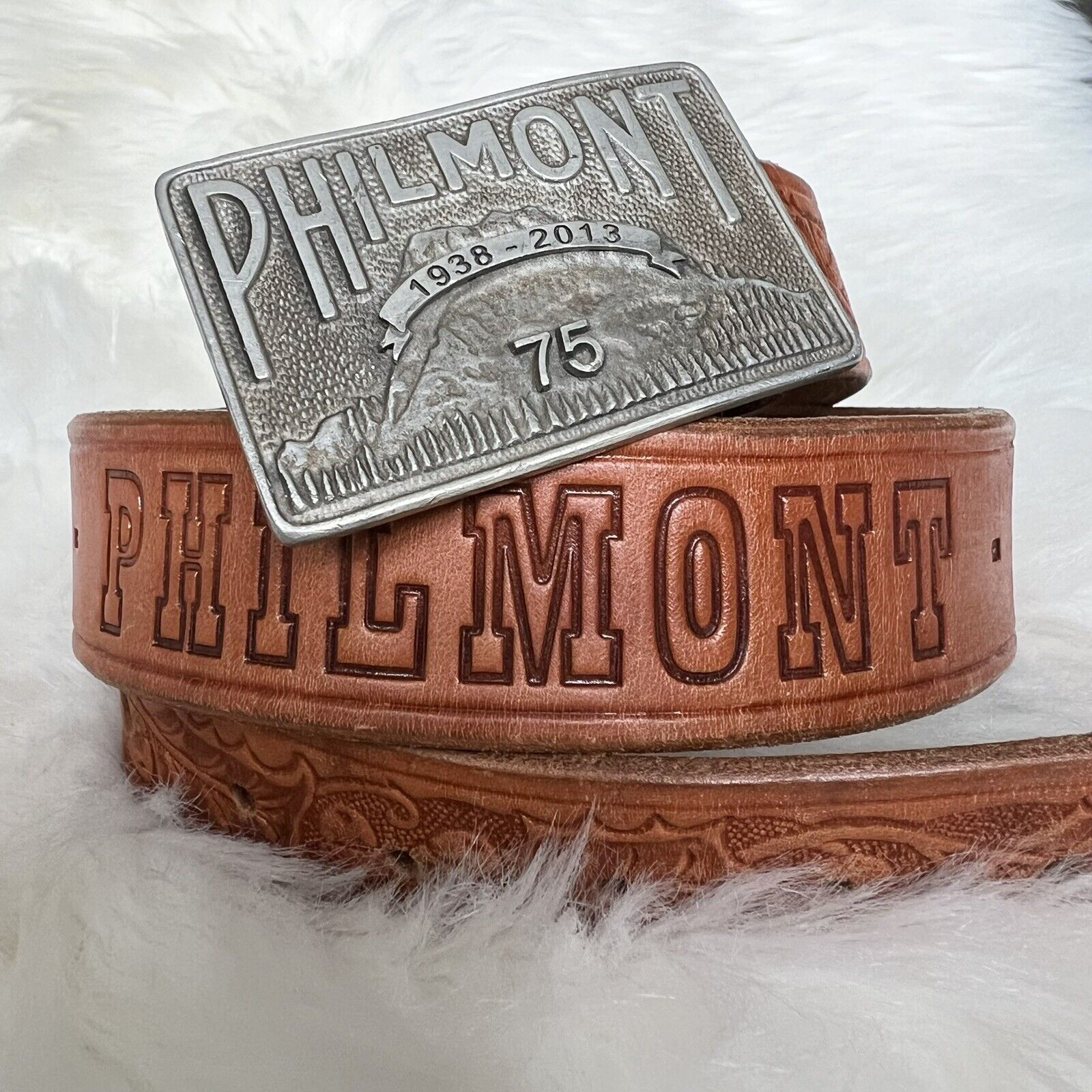 Philmont Scout Ranch 75th Anniversary Indiv Numbered Leather Belt Buckle Sz 36