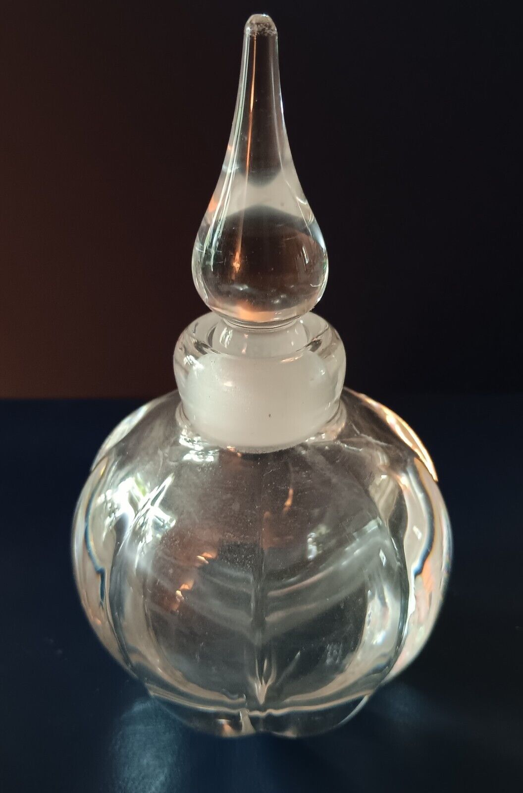 Signed VANDERMARK  Studio Glass Fluted Perfume Bottle Crystal Clear Teardrop