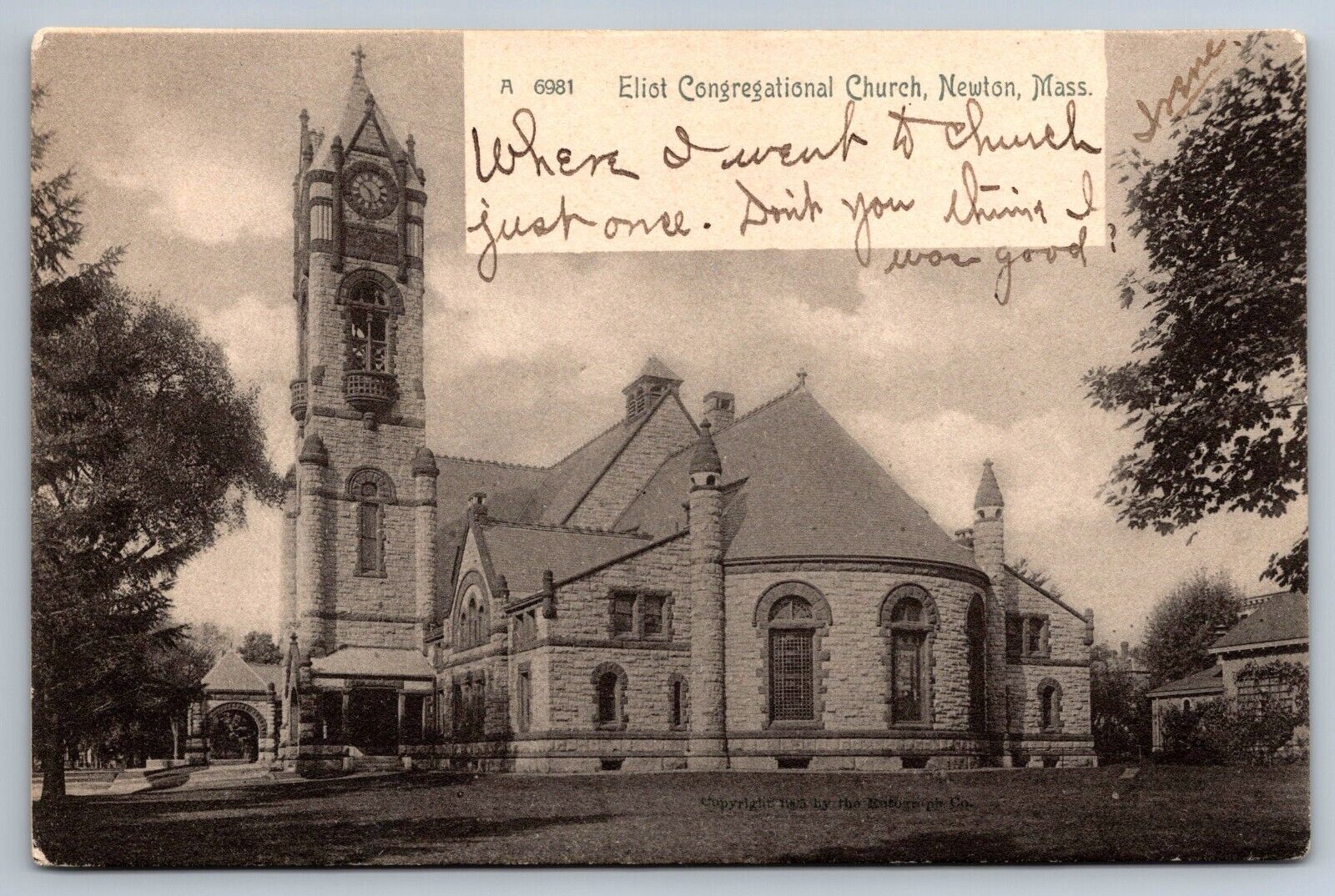 Massachusetts Eliot Congregational Church Newton Rotograph Postcard