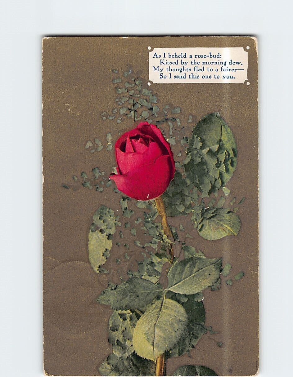 Postcard Beautiful Red Rose Poem Text Print