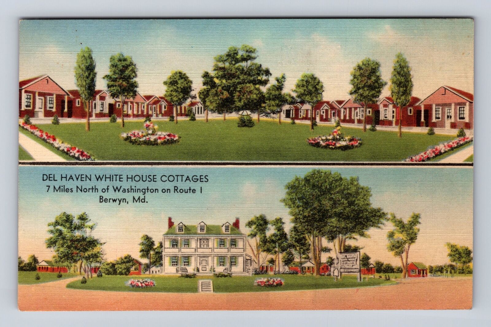 Berwyn MD-Maryland, Del Haven White House Cottages Advertising Vintage Postcard