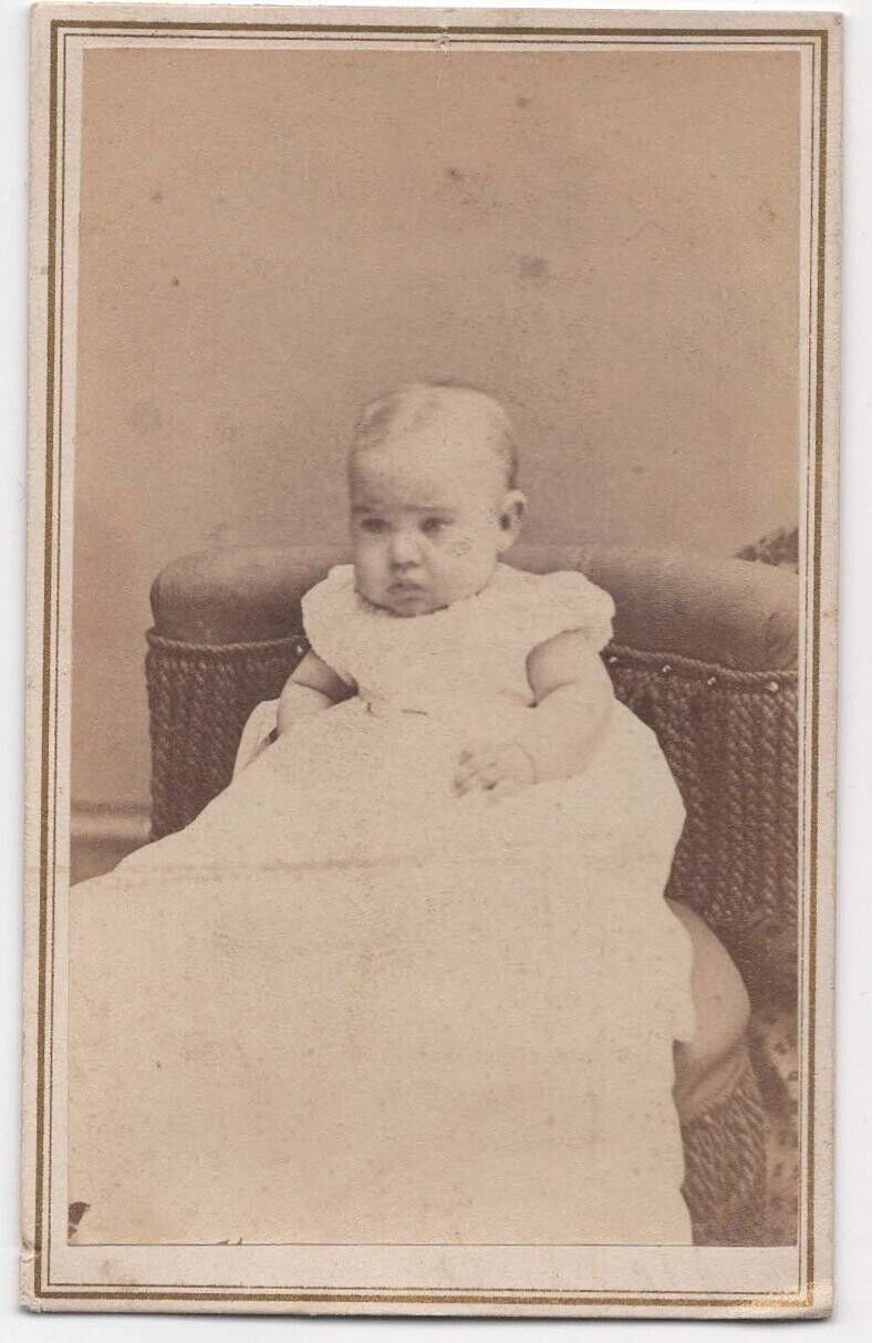 ANTIQUE CDV CIRCA 1860s J. TAYLOR CUTE LITTLE GIRL IN WHITE DRESS NEW YORK