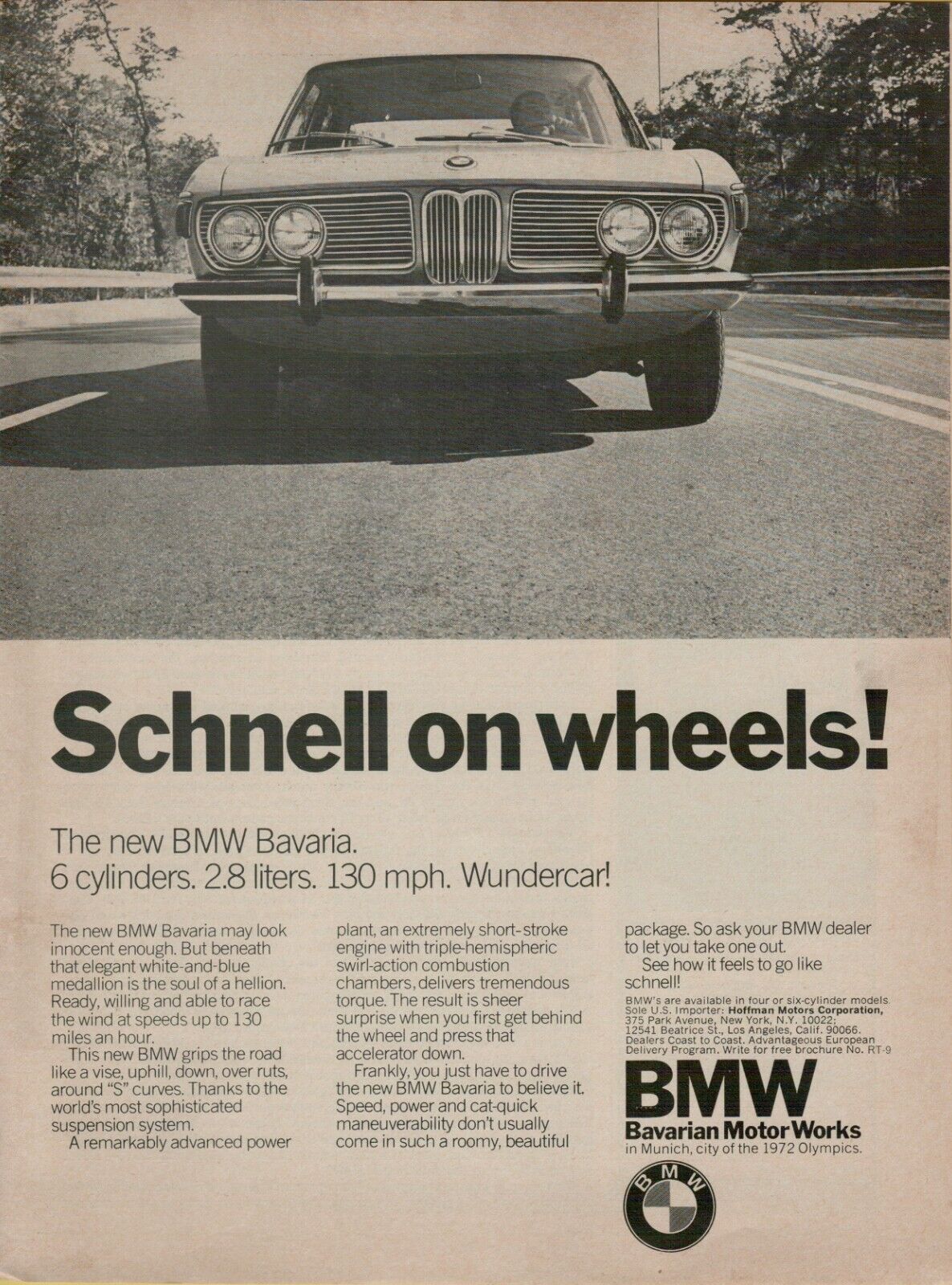 1971 BMW Bavaria 3.0 Liter 6-cylinder Schnell on Wheels Photo VINTAGE PRINT AD