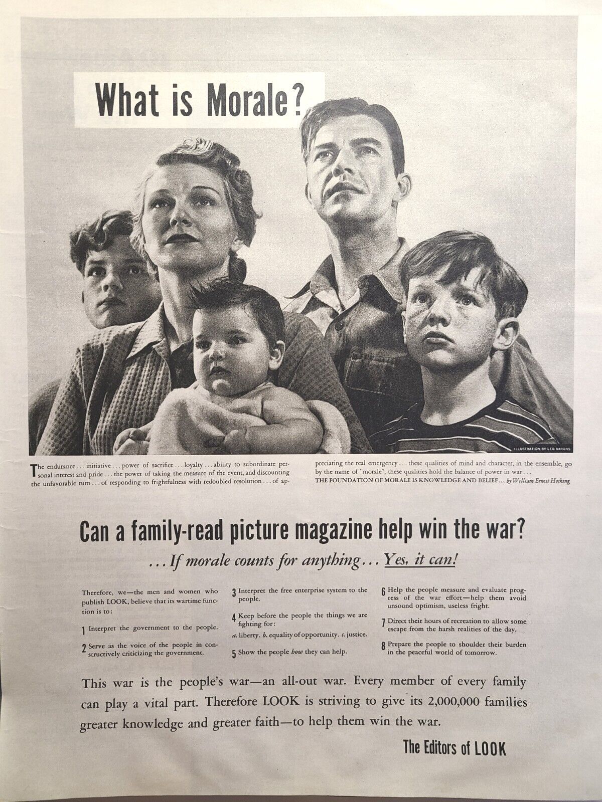 Look Magazine Reading Raises Wartime Morale Family WWII Vintage Print Ad 1942
