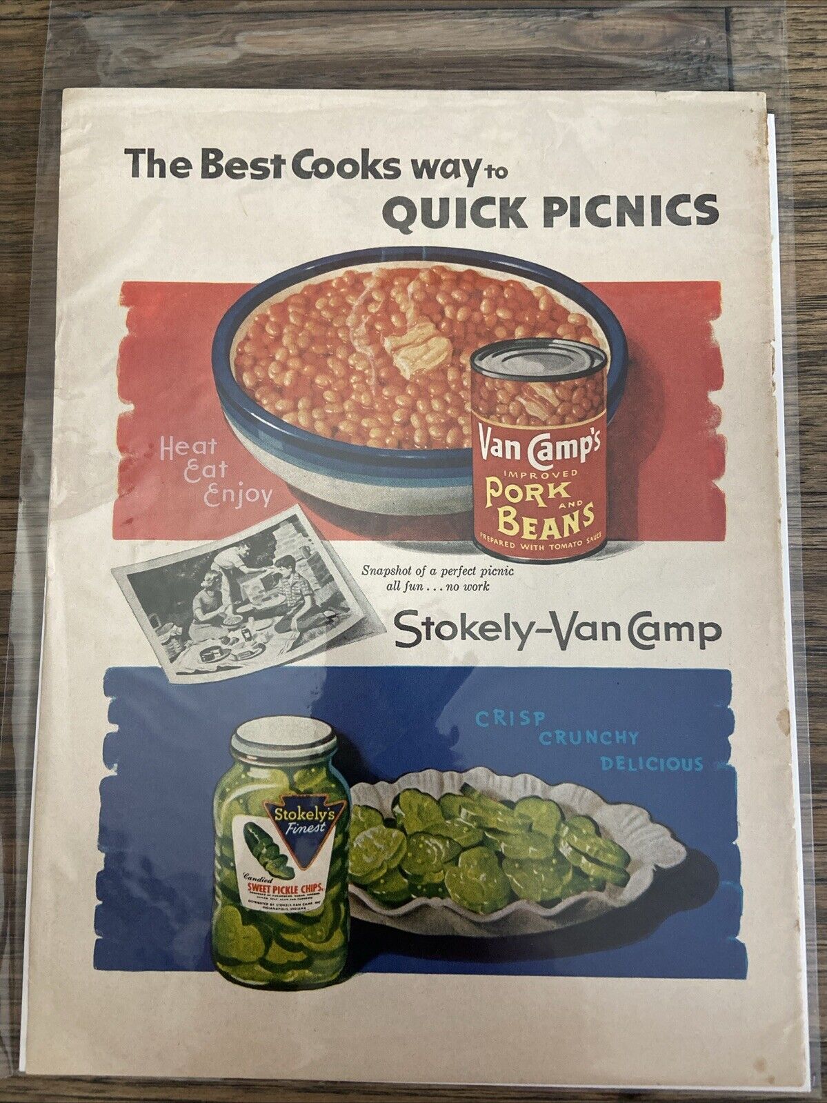 Vintage 1950s, Magazine Ad, Van Camp’s Pork And Beans, Sweet Pickle Chips