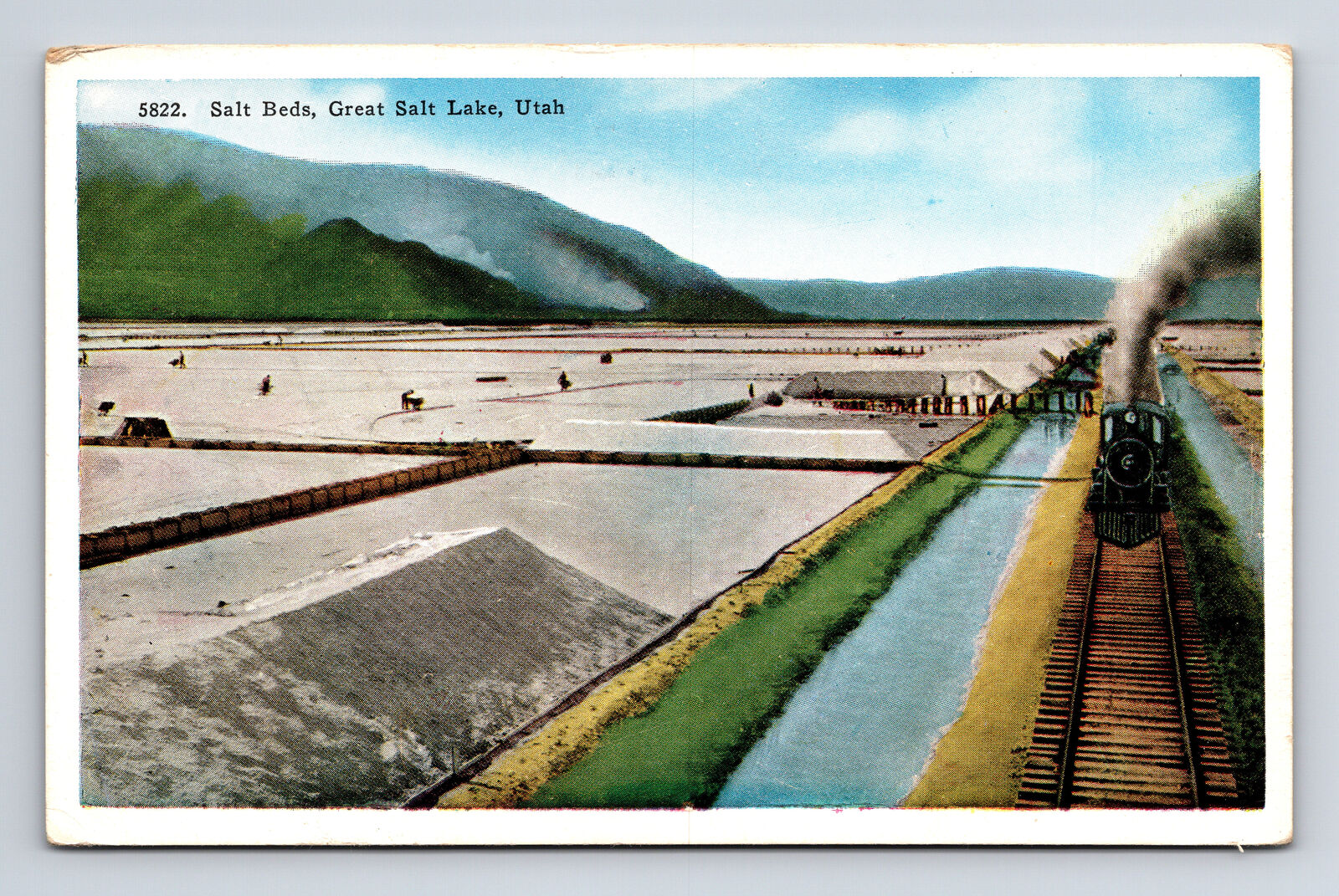 Salt Beds Train Railroad Great Salt Lake UT Postcard