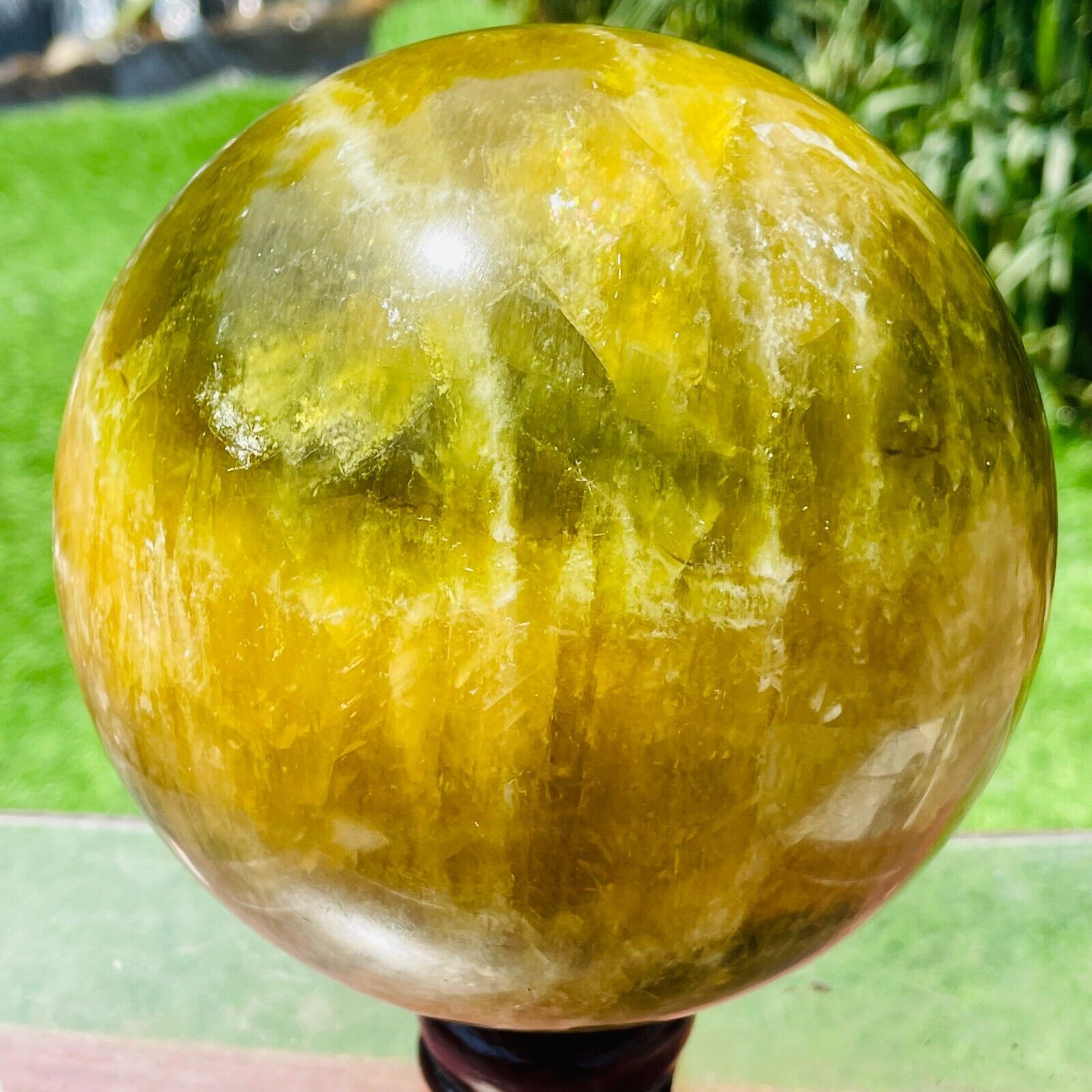 5.51lb Rare Large Natural Yellow Green Fluorite Sphere Crystal Ball Healing