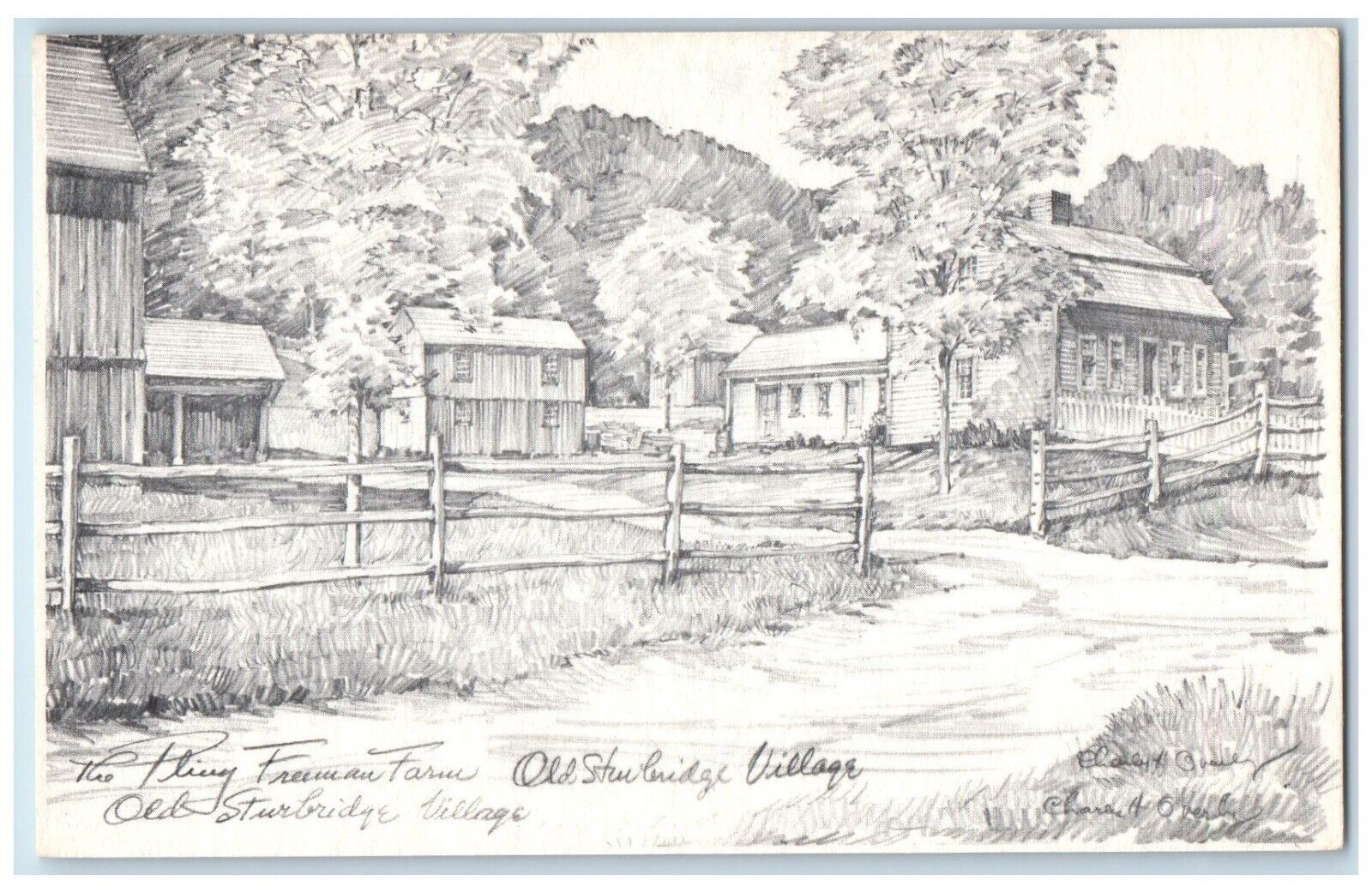 The Pliny Freeman Farm Old Sturbridge Village MA Artist Signed Vintage Postcard