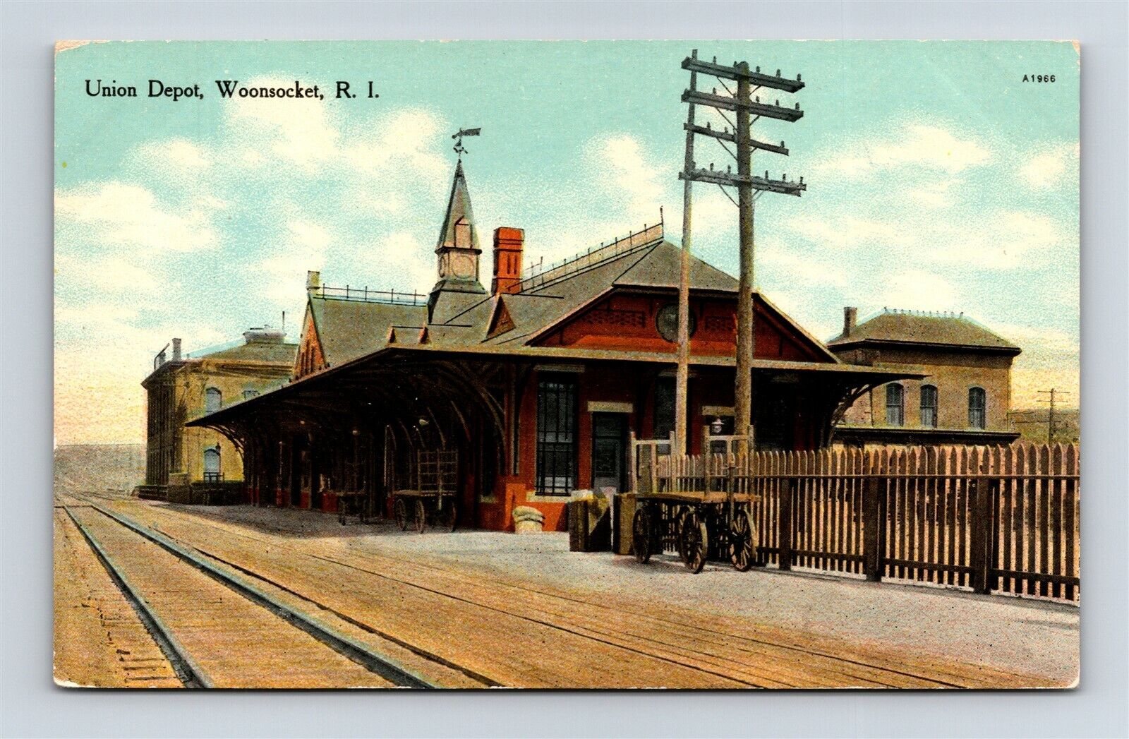 Postcard RI Woonsocket Rhode Island Union Railroad Depot Station c1910s AC19