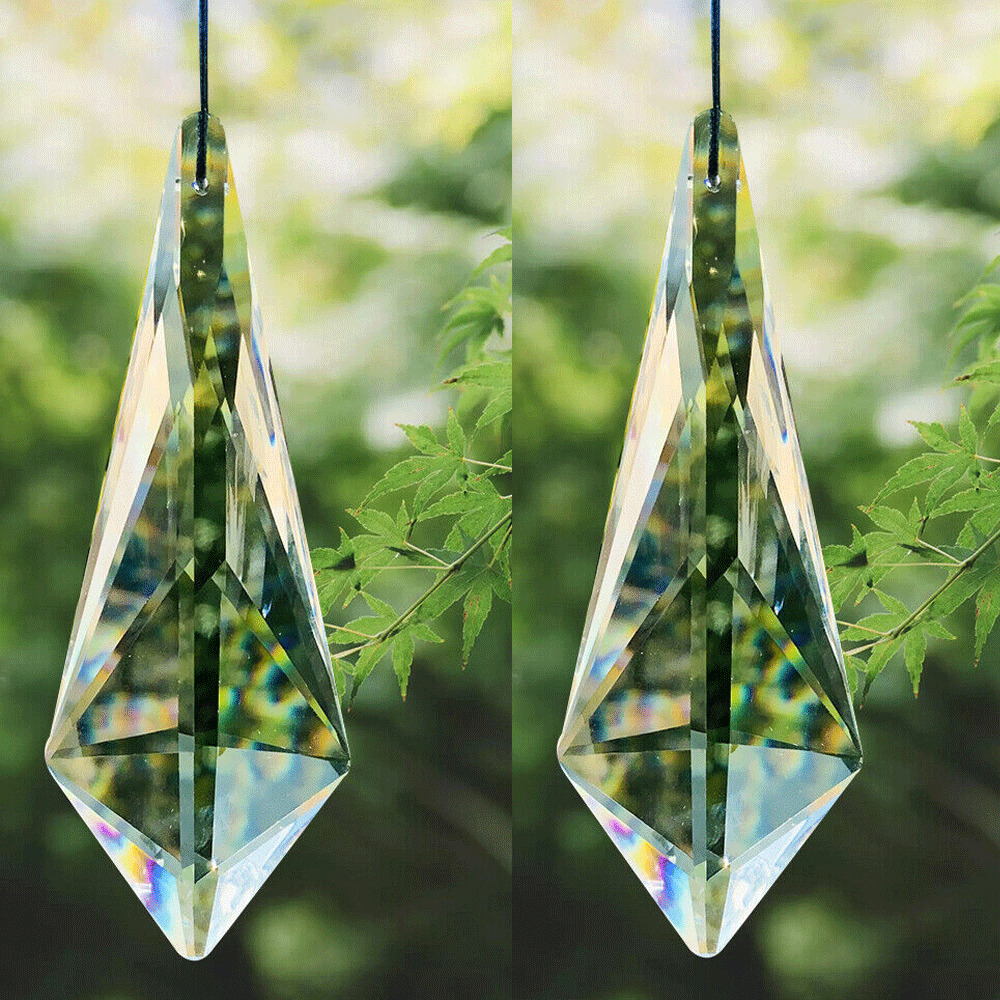 2X 120mm Horn Clear Crystal Prism Chandelier Hanging Suncatcher Ornament Decor