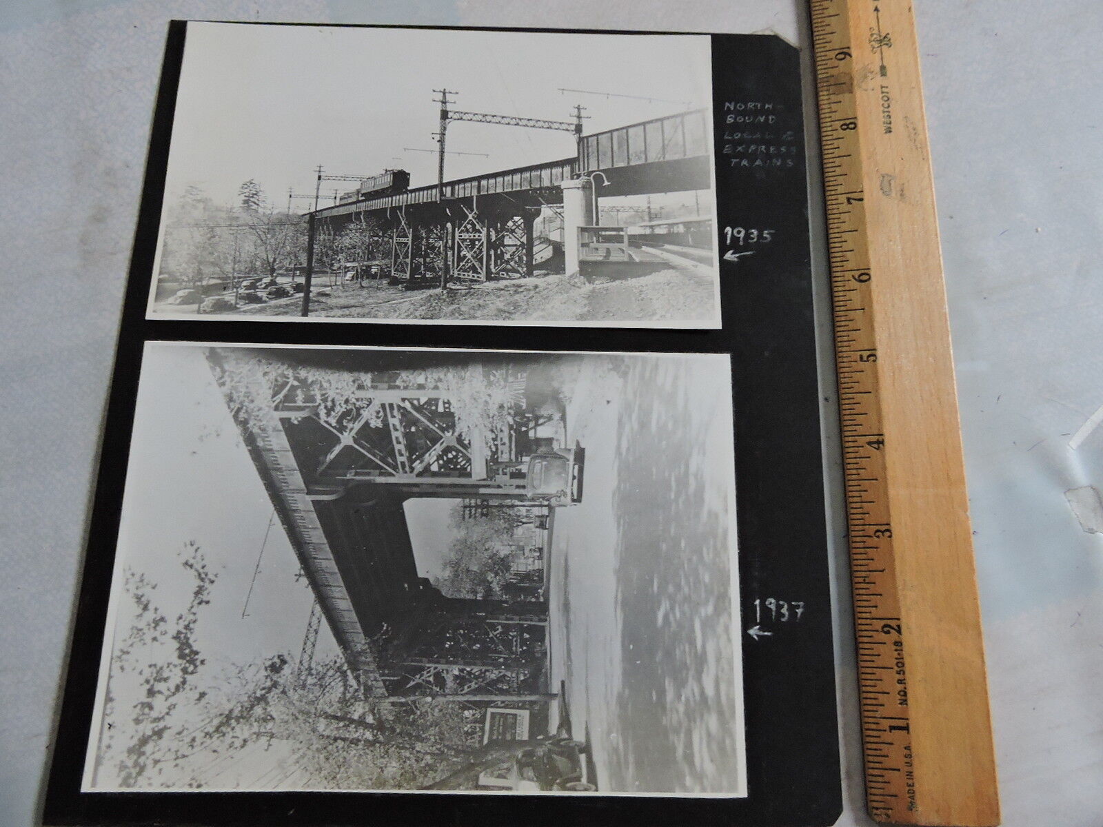 2 Photos 1935 + 1937 NY&W New York & Westchester Railroad BRONX NY RR Bridges