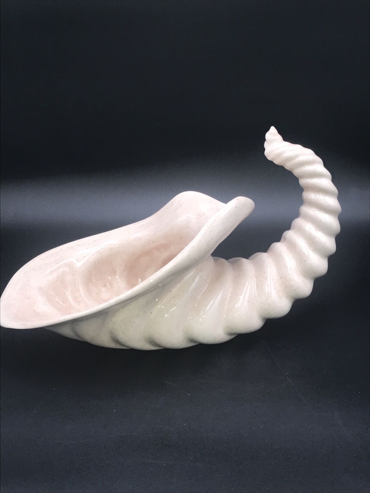 Large Beige Ceramic Vintage Cornucopia Horn Of Plenty Table Decor 13”