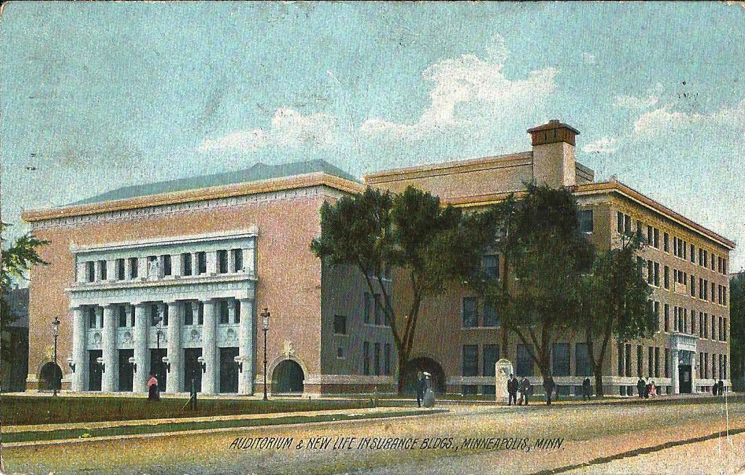 Postcard MN Minnesota Minneapolis Auditorium & New Life Insurance Bldgs 1910
