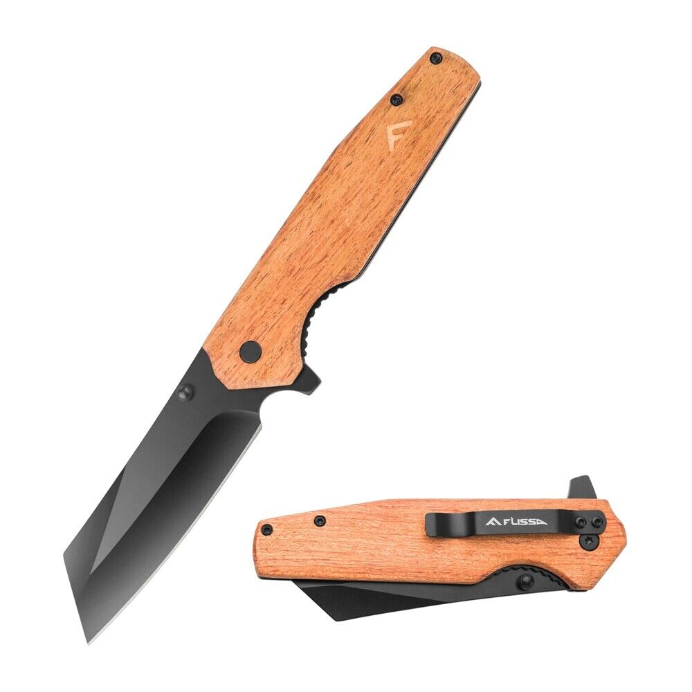 FLISSA Folding Utility Knife 4.75 Reverse Tanto Folding Pocket Knife Wood Handle