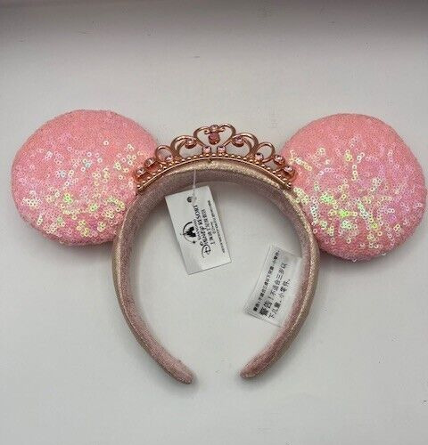NEW Disney Parks Pink Sequin Minnie Mouse Tiara Princess Crown Ears Headband NWT