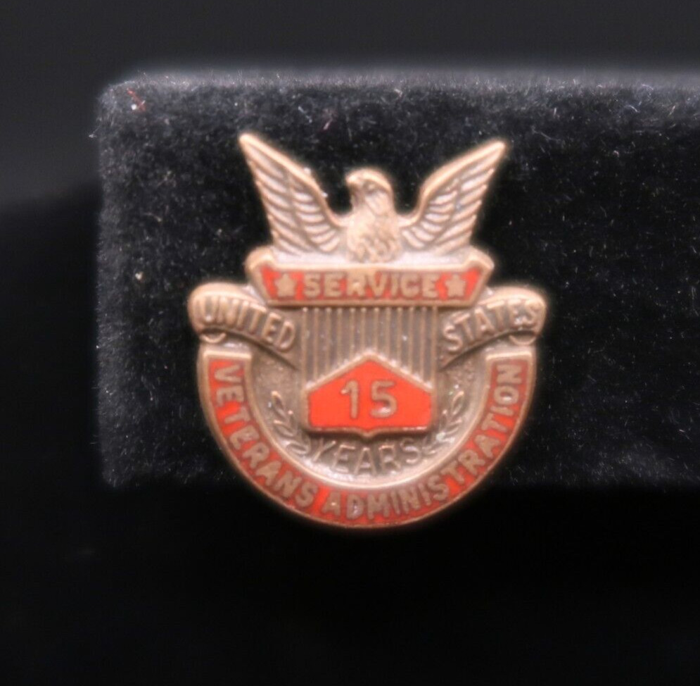 Vintage US Veterans Administration 15 Year Service Pin Bronze Lapel Pin