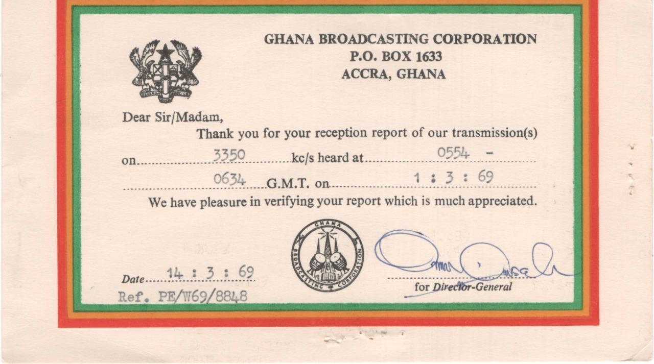 QSL, Ghana Broadcasting Corporation, 1969