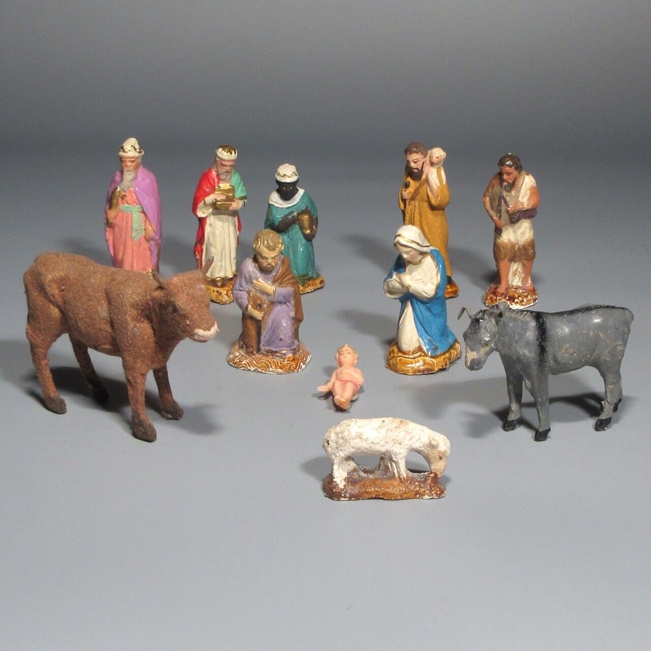 Old French Santons Figurines, Christmas Nativity Set, Creche, Devineau, 11 pcs