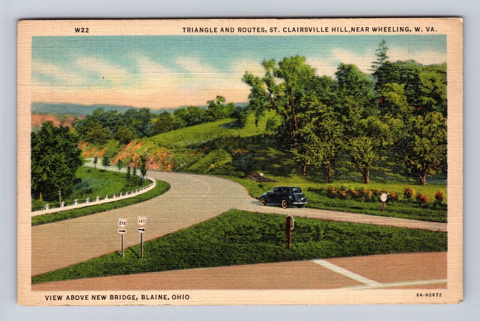 Blaine OH-Ohio, Triangle and Routes St Clairsville, Vintage c1938 Postcard
