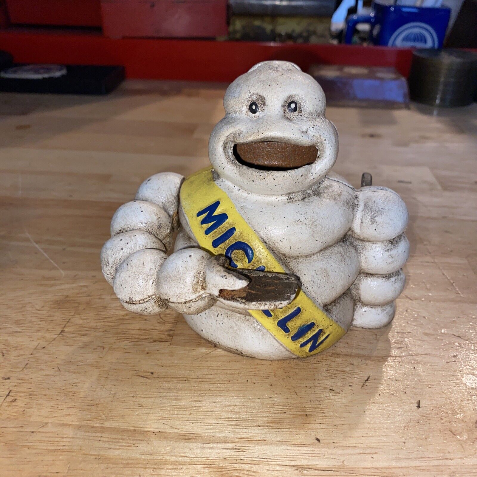 Michelin Tires Mechanical Bank CAST IRON Goodyear BF Goodrich Collector Patina