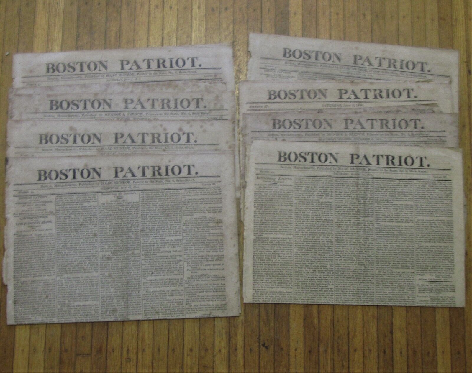 8 issues The Boston Patriot newspaper 1810. Letters fr. John Adams, Shipping