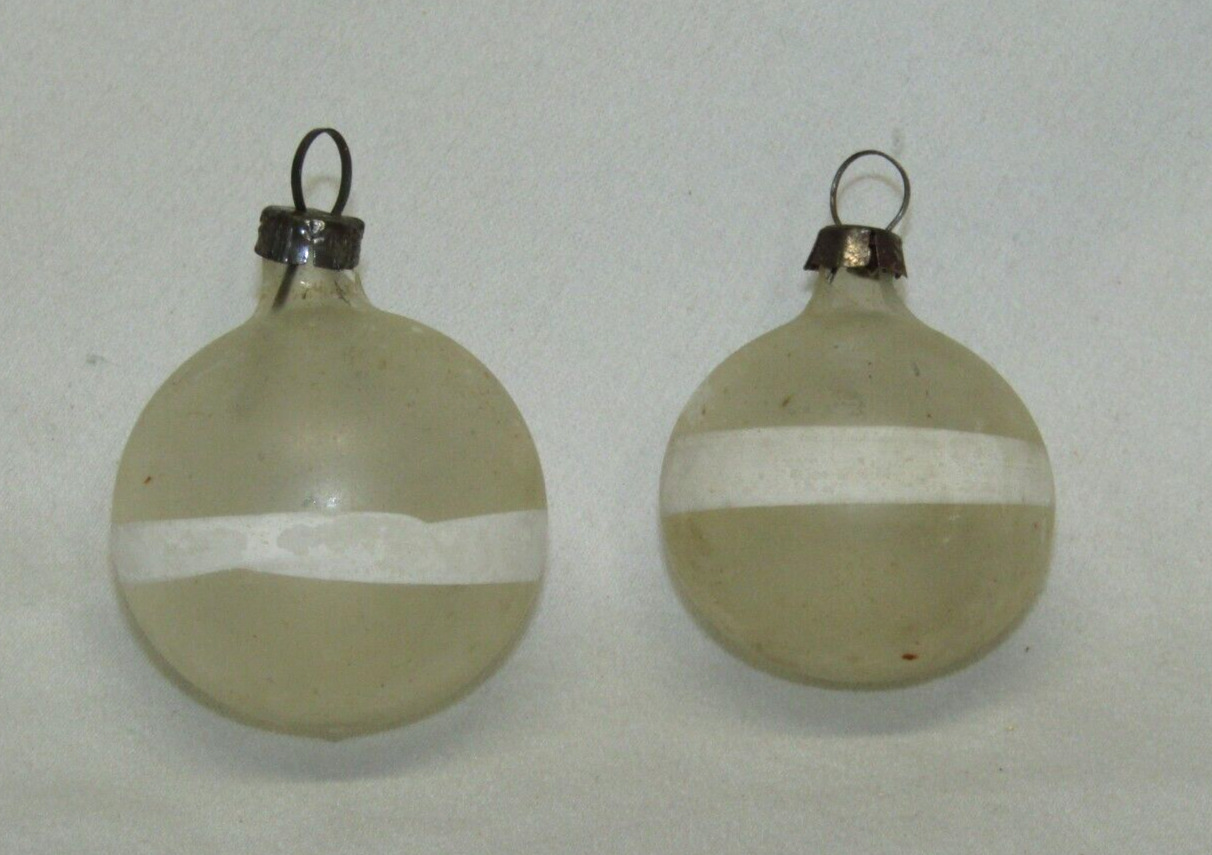 German Antique White Striped Glass Feather Tree Ball Christmas Ornament 1930\'s