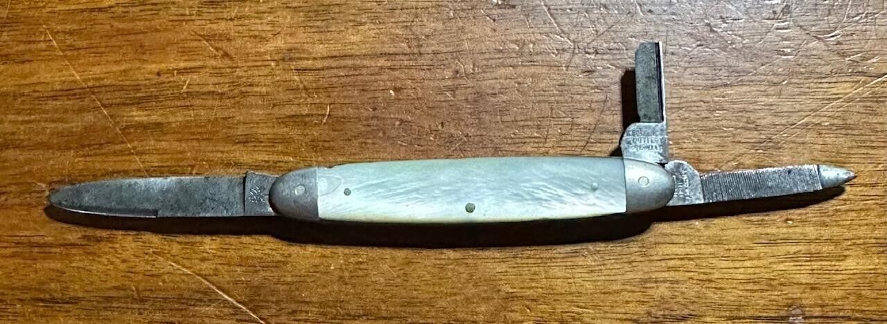 Vintage H Boker & Co Mother of Pearl Cutlery 3-Blade Pocket Knife - One Broken