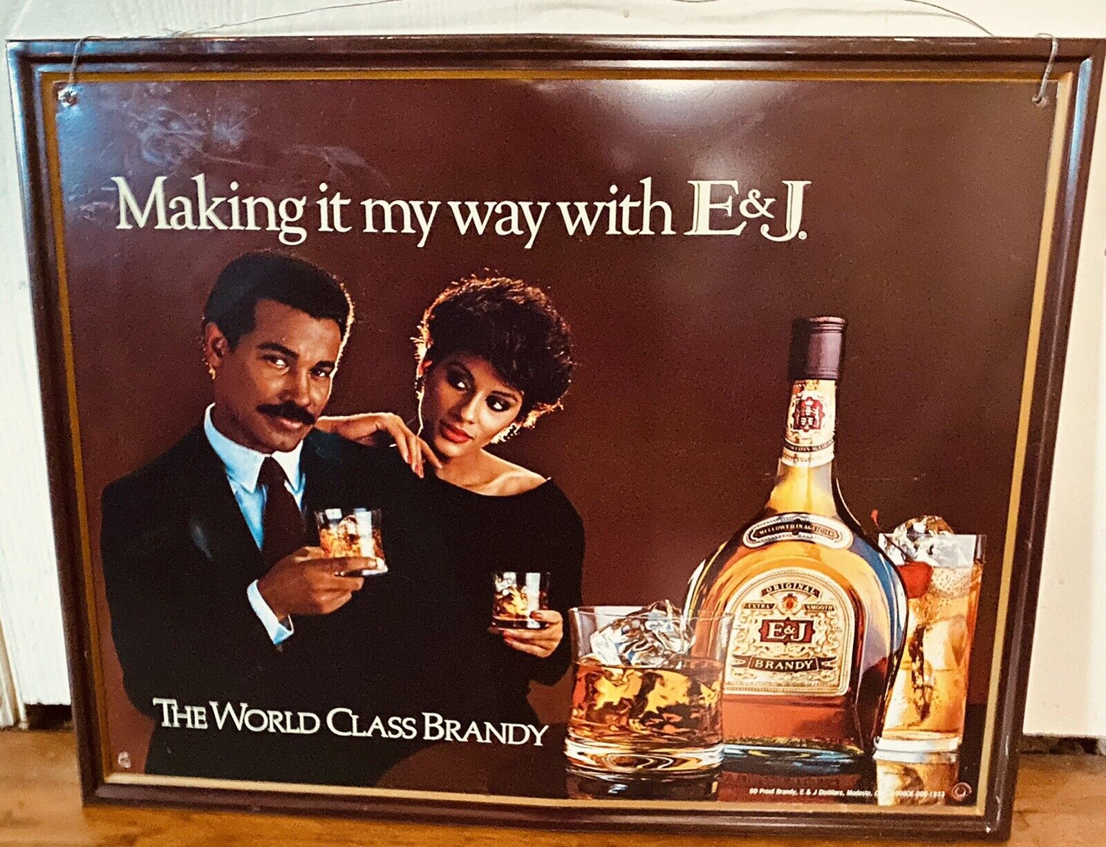 Vintage 1980s E&J Brandy Advertisement Orig. Metal Sign African American 22 X 18