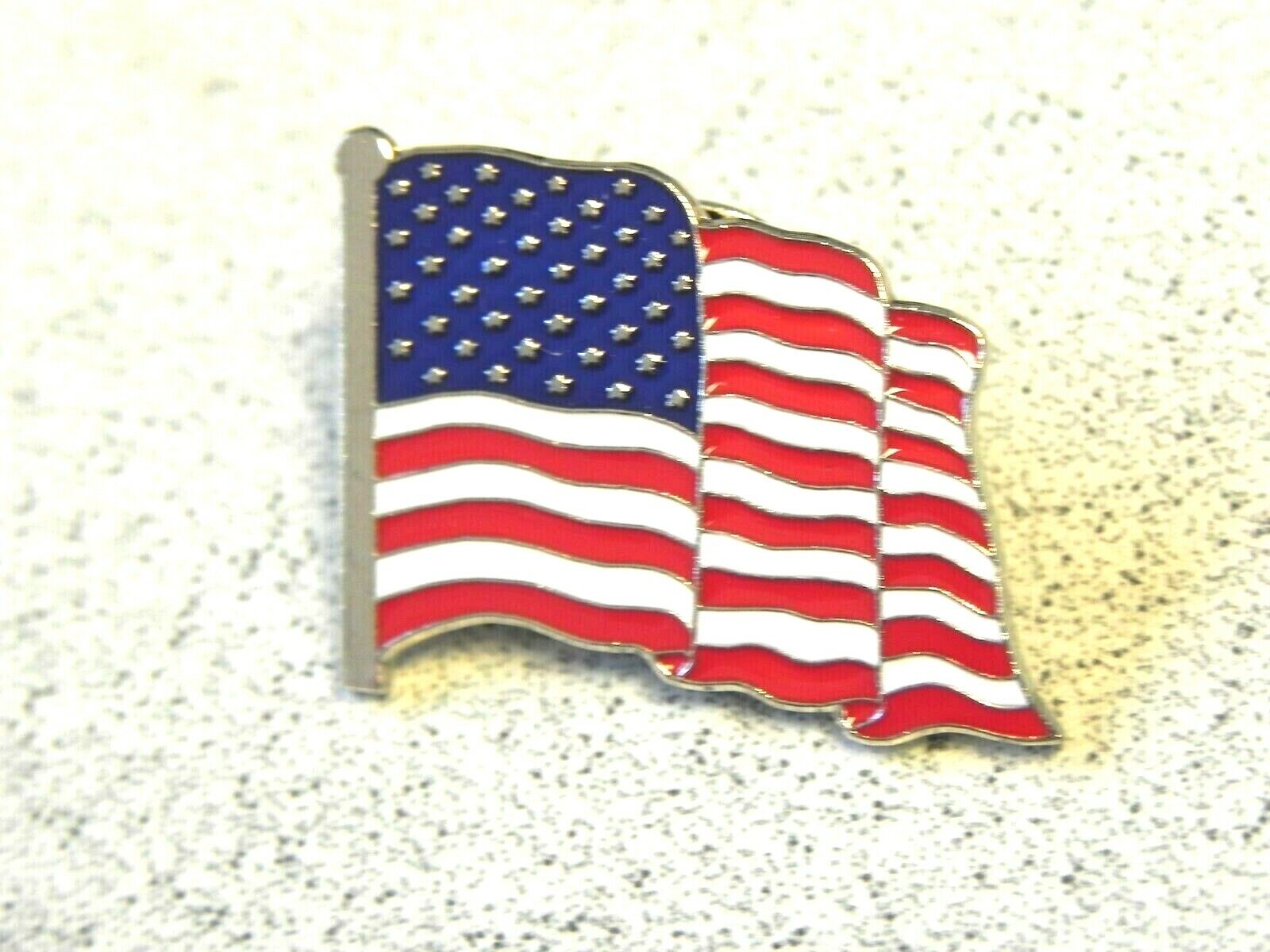 USA Flag Pin American Large Stamped MADE IN USA Silver tone HIGH QUALITY enamel