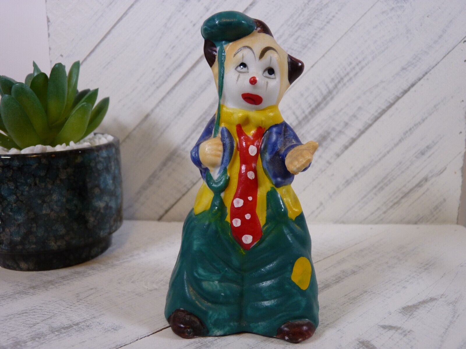 Vintage J.S.N.Y. Ceramic Hobo Clown Bell Figurine with Umbrella - L1