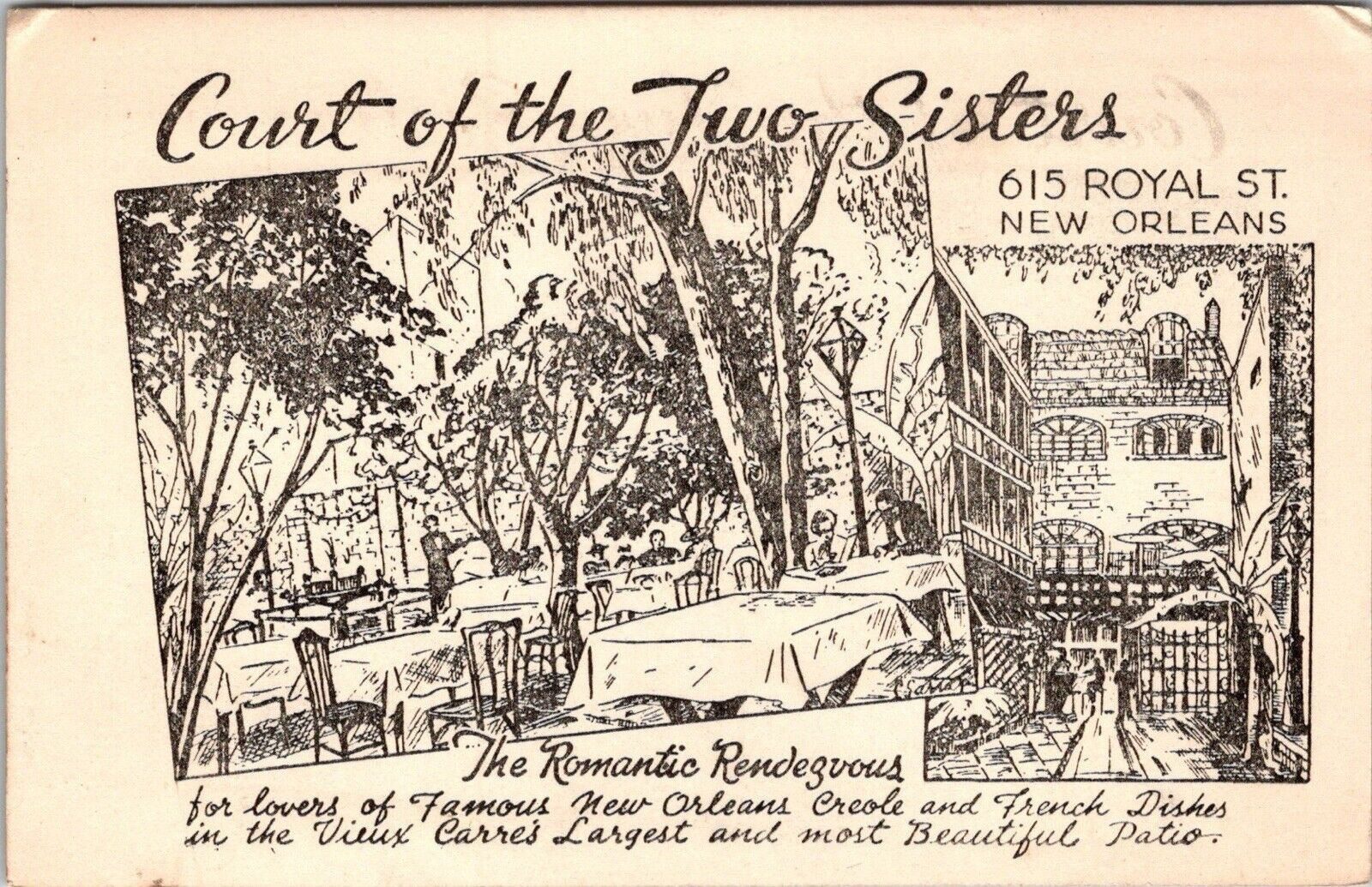 New Orleans Louisiana~Court of Two Sisters~Dining Patio & Gate Postcard JD15